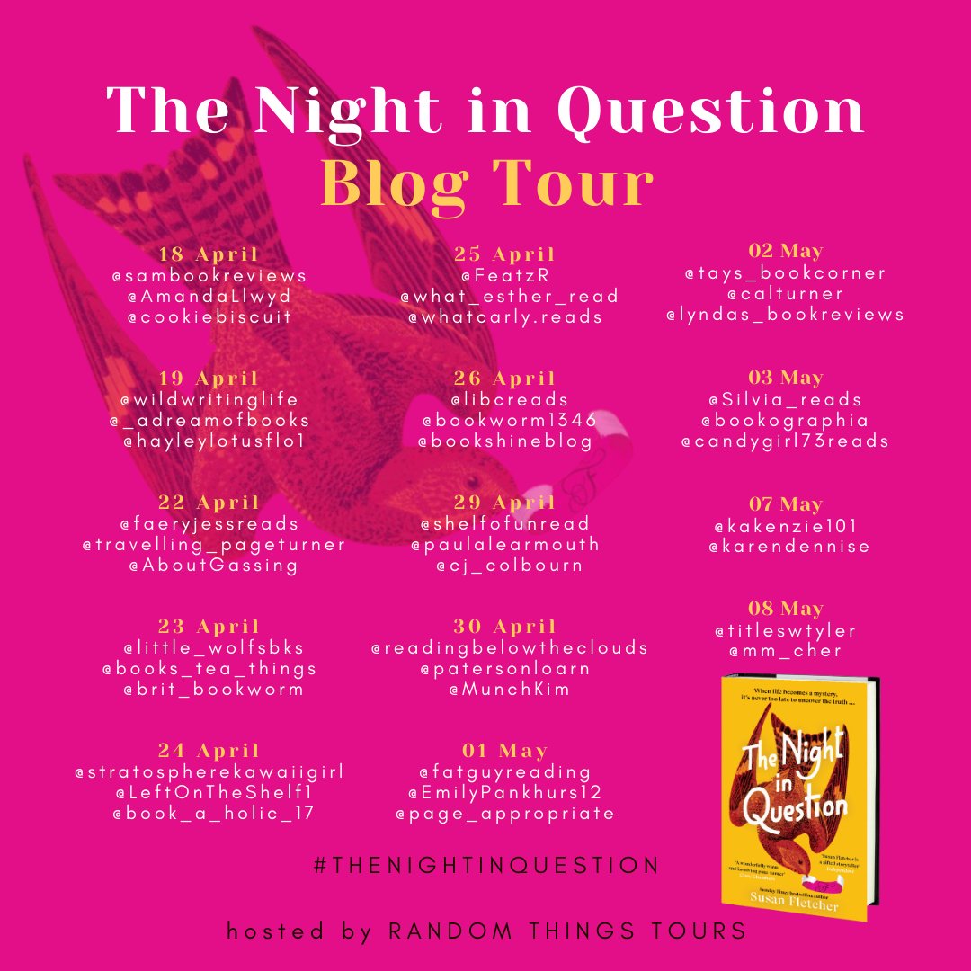 HUGEST THANKS #RandomThingsTours Bloggers for supporting #TheNightInQuestion @sfletcherauthor @TransworldBooks Please share reviews on Amazon/Goodreads @bookshineblog @shelfofunread @mamof9 @CJ_Colbourn @PatersonLoarn @MunchKim @EmilyPankhurs12 @calturner