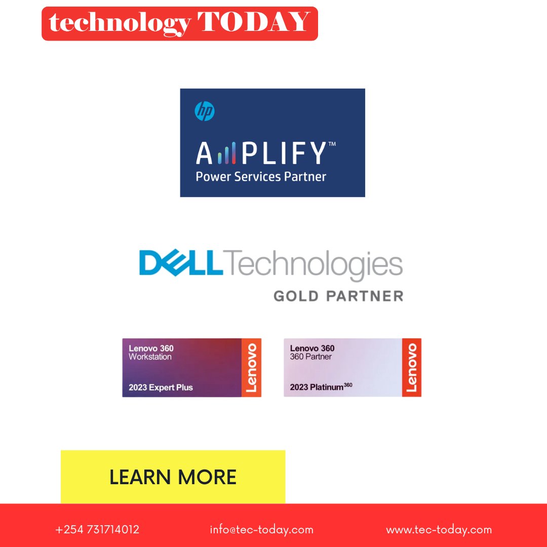 Elevating excellence with our top-tier partnerships! Proud to be a Gold Partner of Dell, Lenovo 360 Workstation 2023 Expert, and HP Amplify Power Partner. #Partnerships #Innovation #QualityAssured #customersatisfaction
WhatsApp 0785603681 or Email: info@tec-today.com
