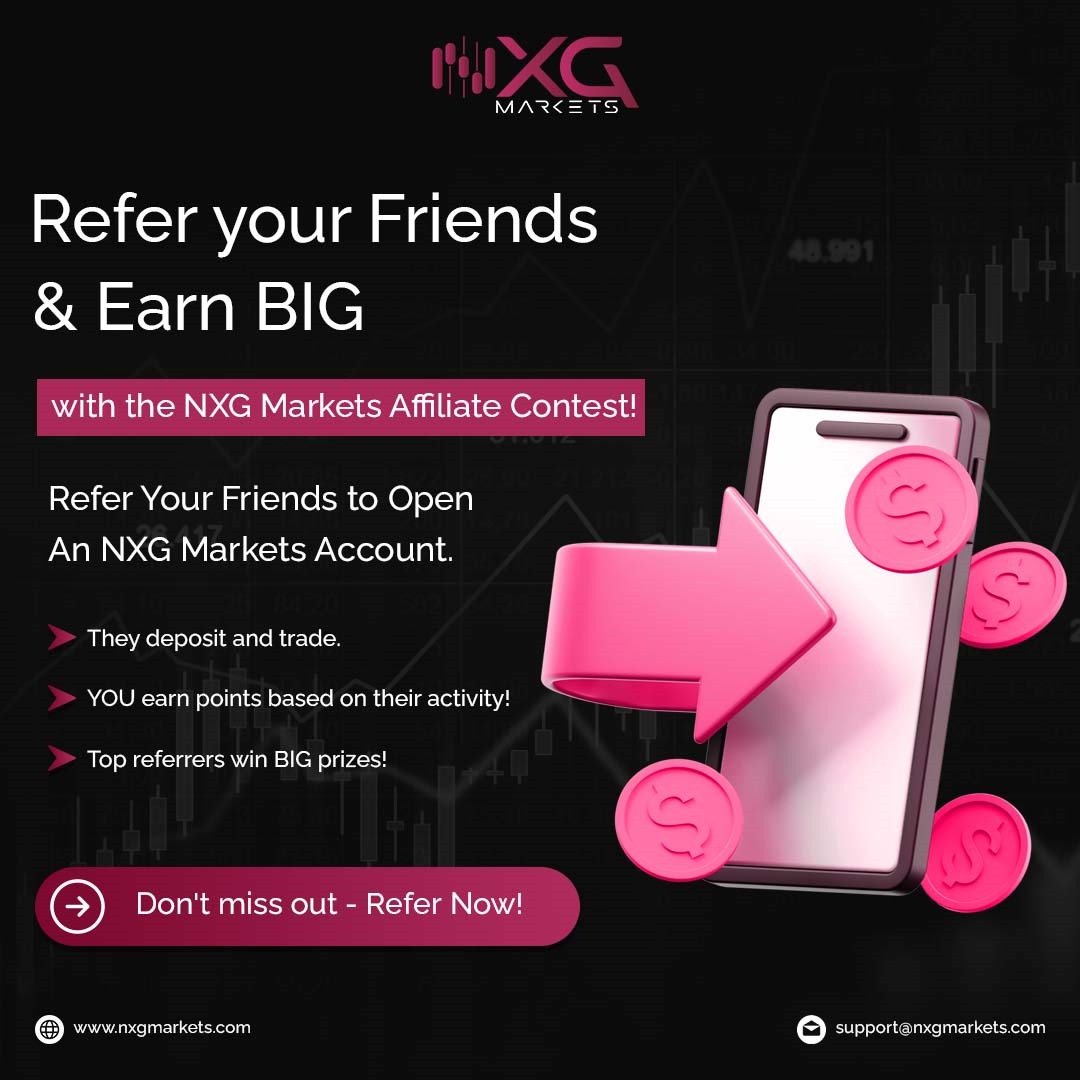 Refer your friends to NXG Markets and get rewarded for both of you!

Don't miss out on this amazing opportunity to earn extra cash!

Start referring today: nxgmarkets.com

#NXGMarkets #ReferralProgram #ForexTrading #Investment #EarnMoney #FreeBonus #referalprogram