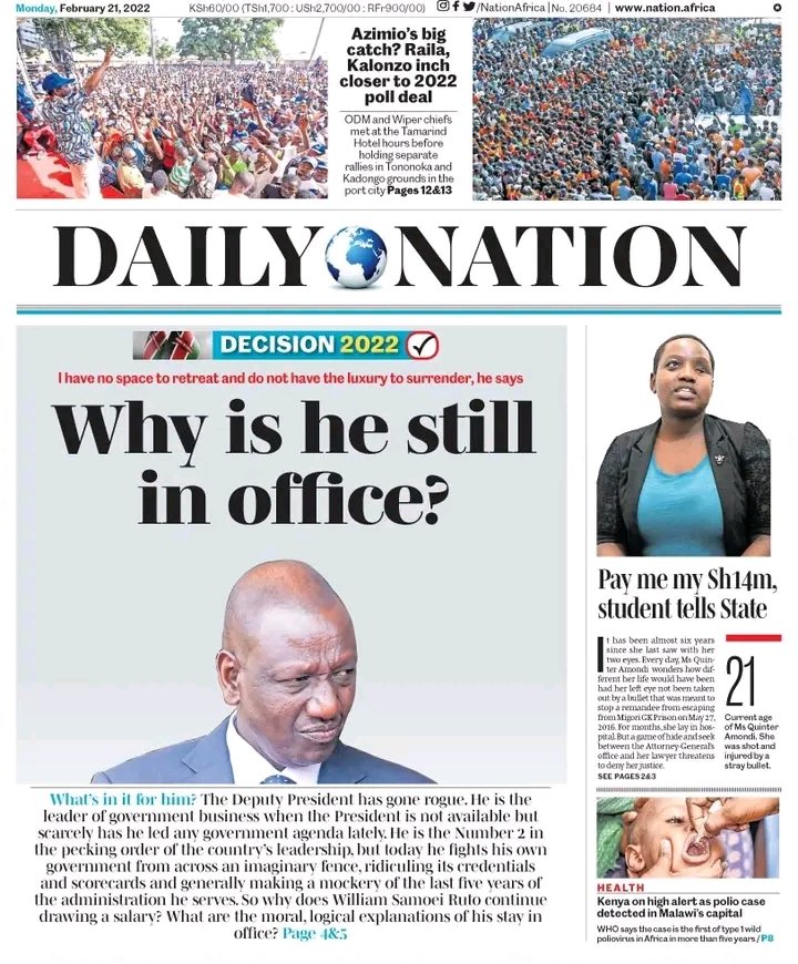 Ruto is the same man who denied being the DP yet he was receiving all his salary & full allocation for his office in the administration of Uhuru Kenyatta. He absconded his duties and used his attack dogs like Moses Kuria & Ichungwa to taint the guy. This guy is worse than lucifer