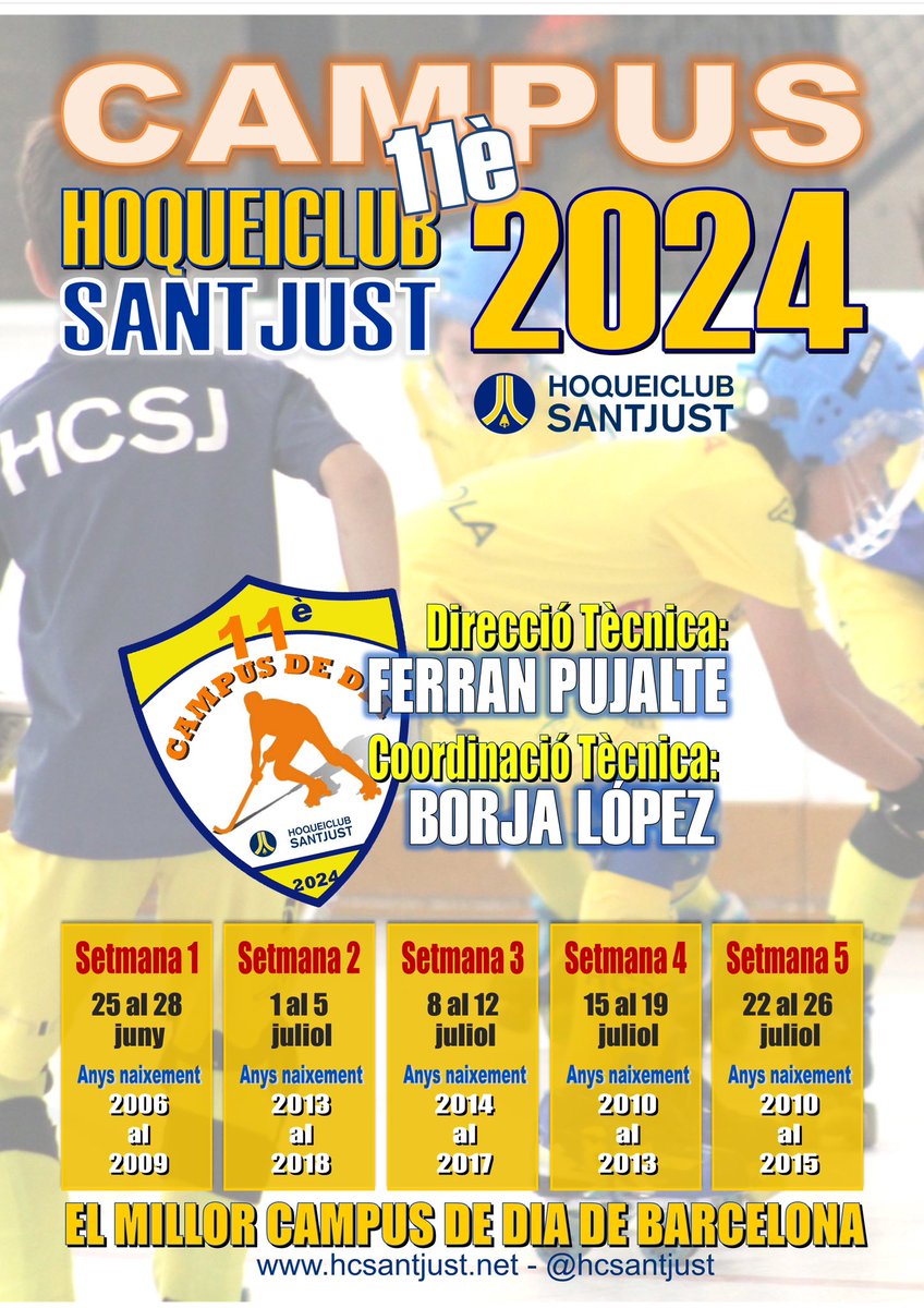 Ja són OBERTES LES INSCRIPCIONS per l’11è #CampusdediaHCSJ24 🔶🔷
Trobareu tota la informació al nostre web: hcsantjust.net/Noticias/11%20… 
US EL PERDREU⁉️😱😏 #FemRodarelClub #SantJust