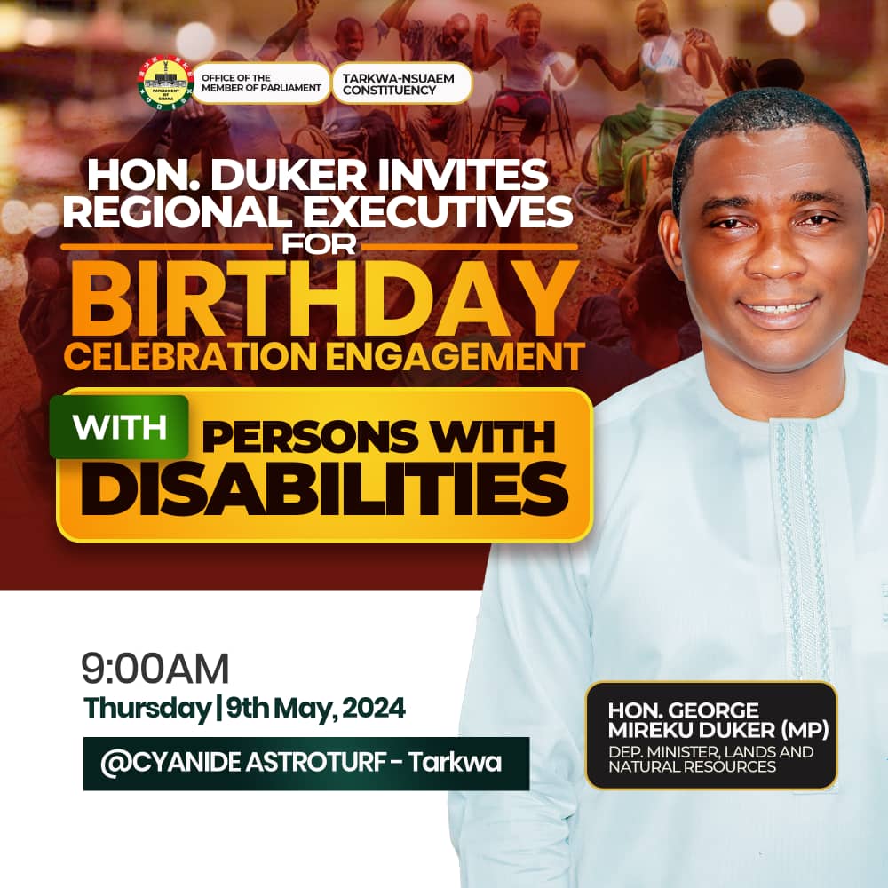 It's today. Join us to celebrate 🍾 this #blessed_birthday 🎂 with the #disabled_persons in my Constituency (Tarkwa-Nsuaem). 

#God richly bless you. 

#GMD24
#HappyBirthday 
#DisabilityIsNotInability