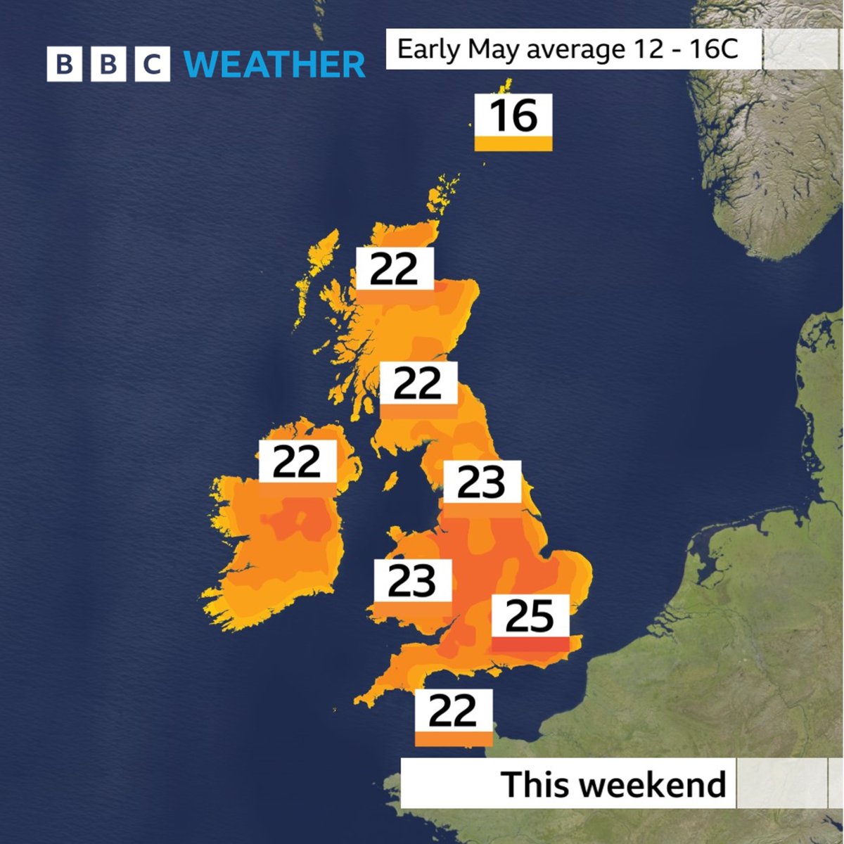 Sun and warmth becoming more widespread over the next few days 🌤️

Temperatures peak this weekend, 4-9C above normal for early May.

Saturday the driest/sunniest day. Showers/thunderstorms developing on Sunday.