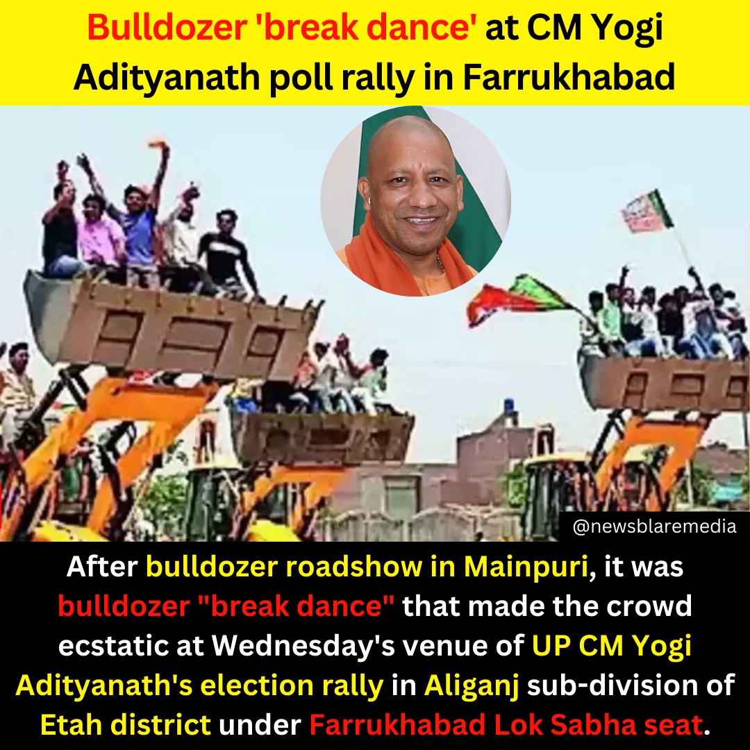 After bulldozer roadshow in Mainpuri, it was bulldozer “break dance” that made the crowd ecstatic at Wednesday’s venue of UP CM Yogi Adityanath’s election rally in Aliganj. @Yogiadityanath #BJP4IND #BJPGovernment #BJP4UP #BJPNEWS #YogiAdityanath #UttarPradesh #LokSabha