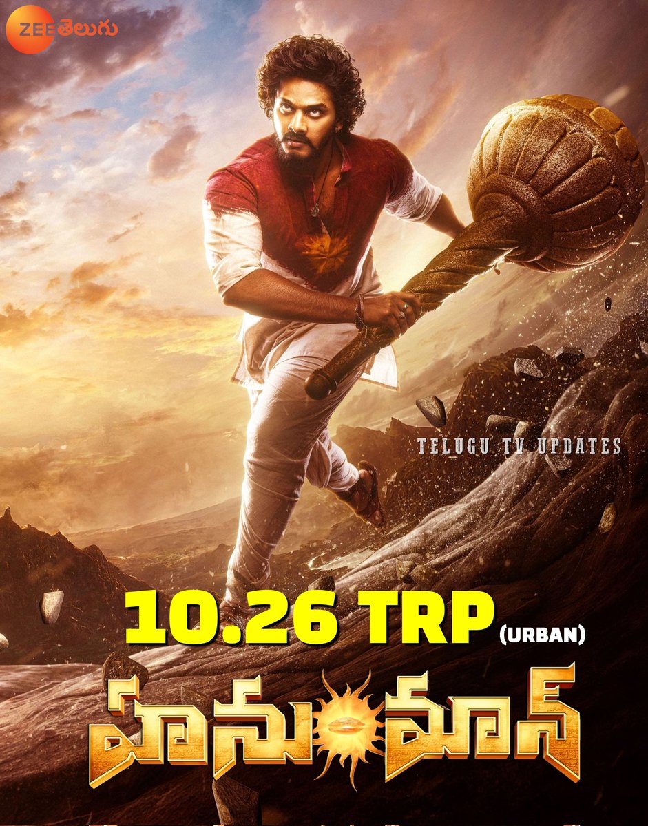 World Television Premiere of #Hanuman on #ZeeTelugu got 10.26 TRP It becomes the TOP 2 TRP of the year & #Aadikeshava still holds the first place #TejaSajja #PrasanthVarma #AmrithaAiyer #VaralaxmiSarathkumar