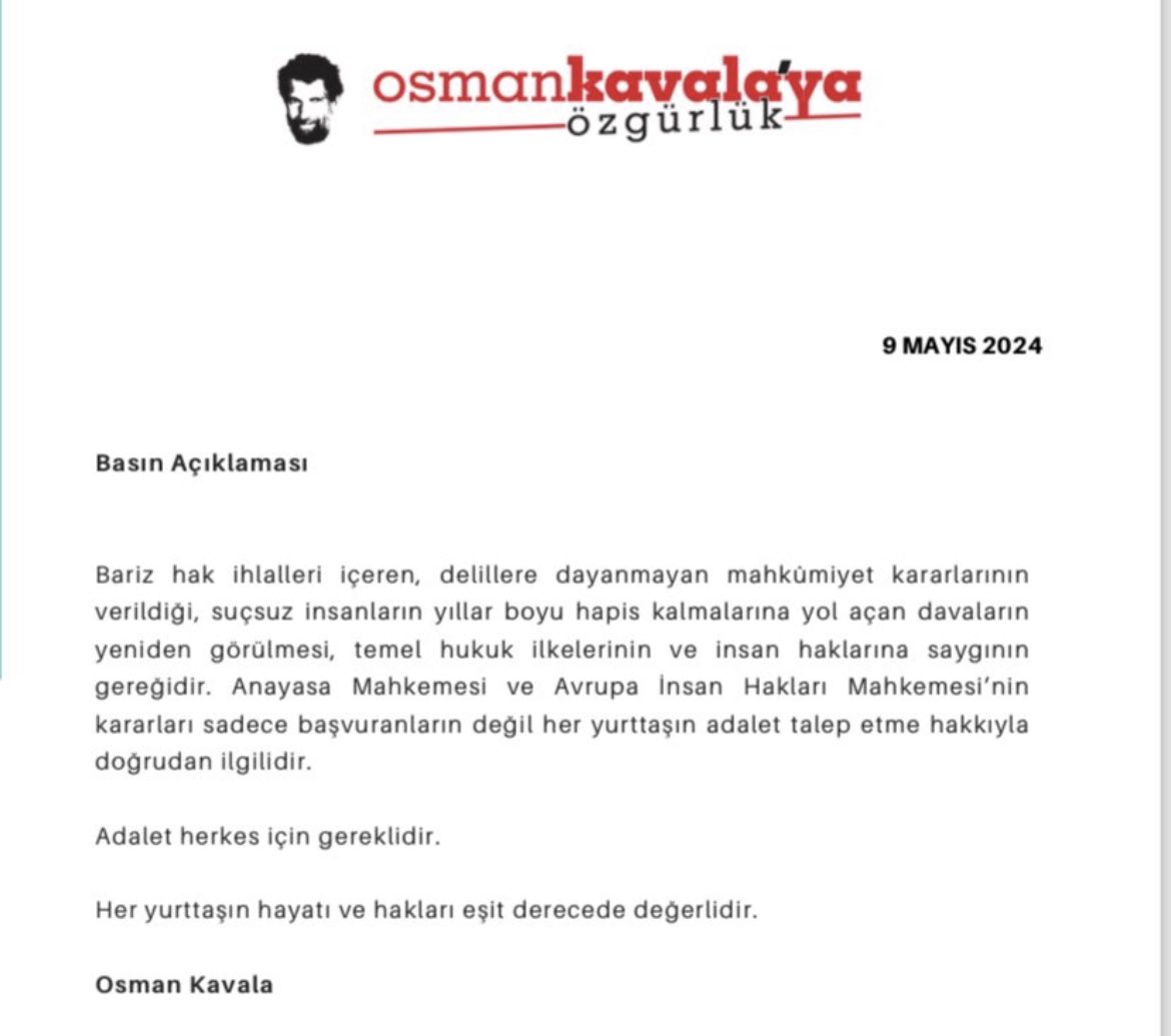 #OsmanKavala’nın Yeniden yargılanma talebi, doğaldır haksız bir suçlama ve sonucunda haksız bir ceza almıştır.