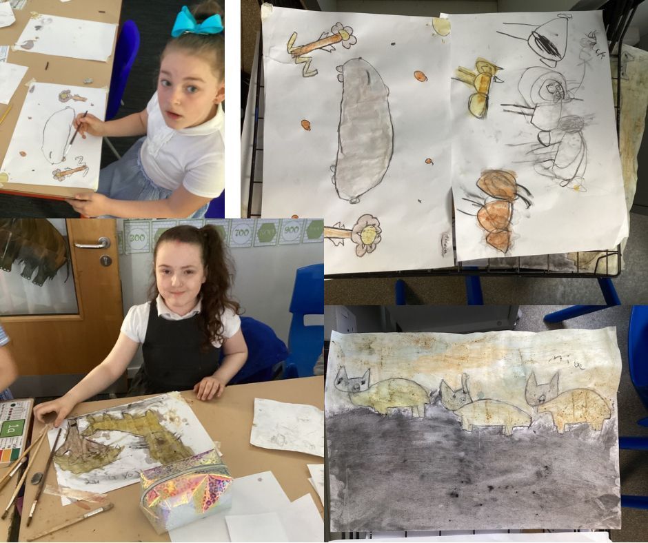 Year 3 had a wonderful trip to the farm yesterday to continue our art learning around cave art. We sketched the animals and enjoyed being out at the farm. We used our sketches to create our final pieces of cave art, using our charcoal skills and exploration of natural paints.