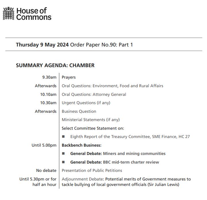 The House of Commons sits from 9.30am today. Find out what’s on: commonsbusiness.parliament.uk/Document/87419… The #OrderPaper is published each sitting day and lists the business of the House. Follow the Chamber in real time: now.parliament.uk