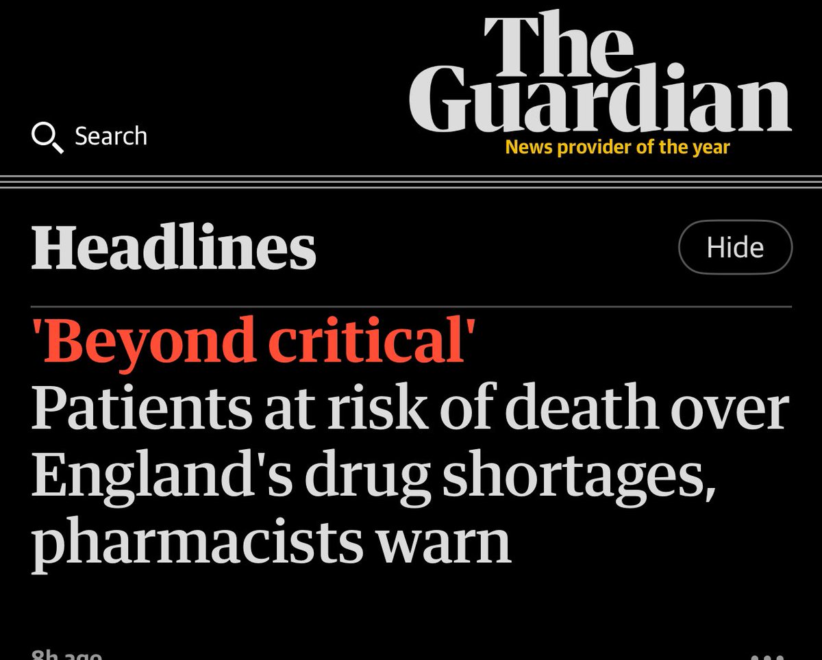 So much for Brexit sovereignty taking back control! Drug shortages in England are now at such critical levels that patients are at risk of immediate harm and even death. In a major report last month the Nuffield Trust thinktank warned that drug shortages had become a “new