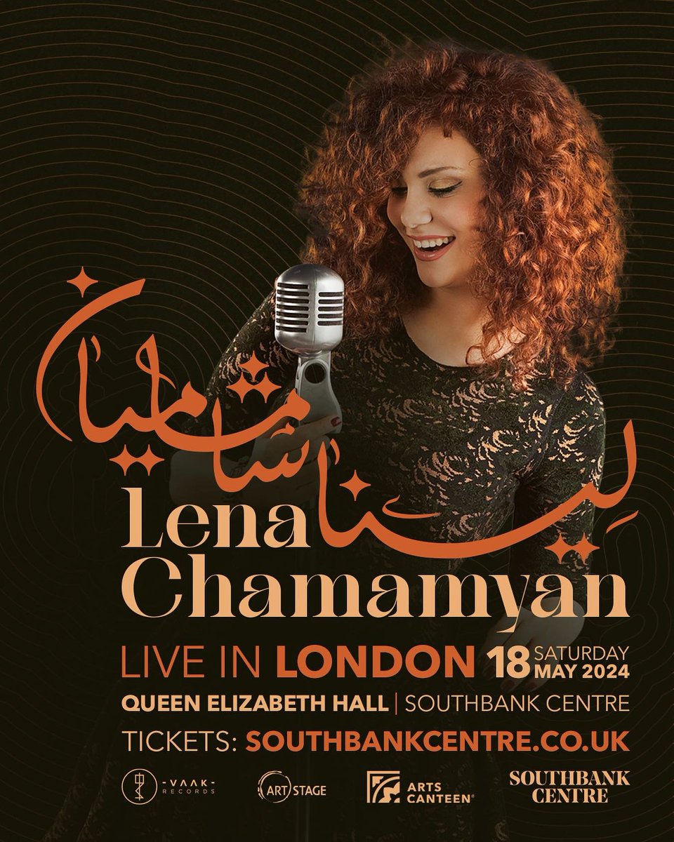 Saturday 18 May - London We can't wait for #Syrian #Arminian singer, songwriter @LenaChamamyan & her wonderful ensemble as they will be performing at the iconic Queen Elizabeth Hall. Tickets and more info : artscanteen.com/event/lena-cha…