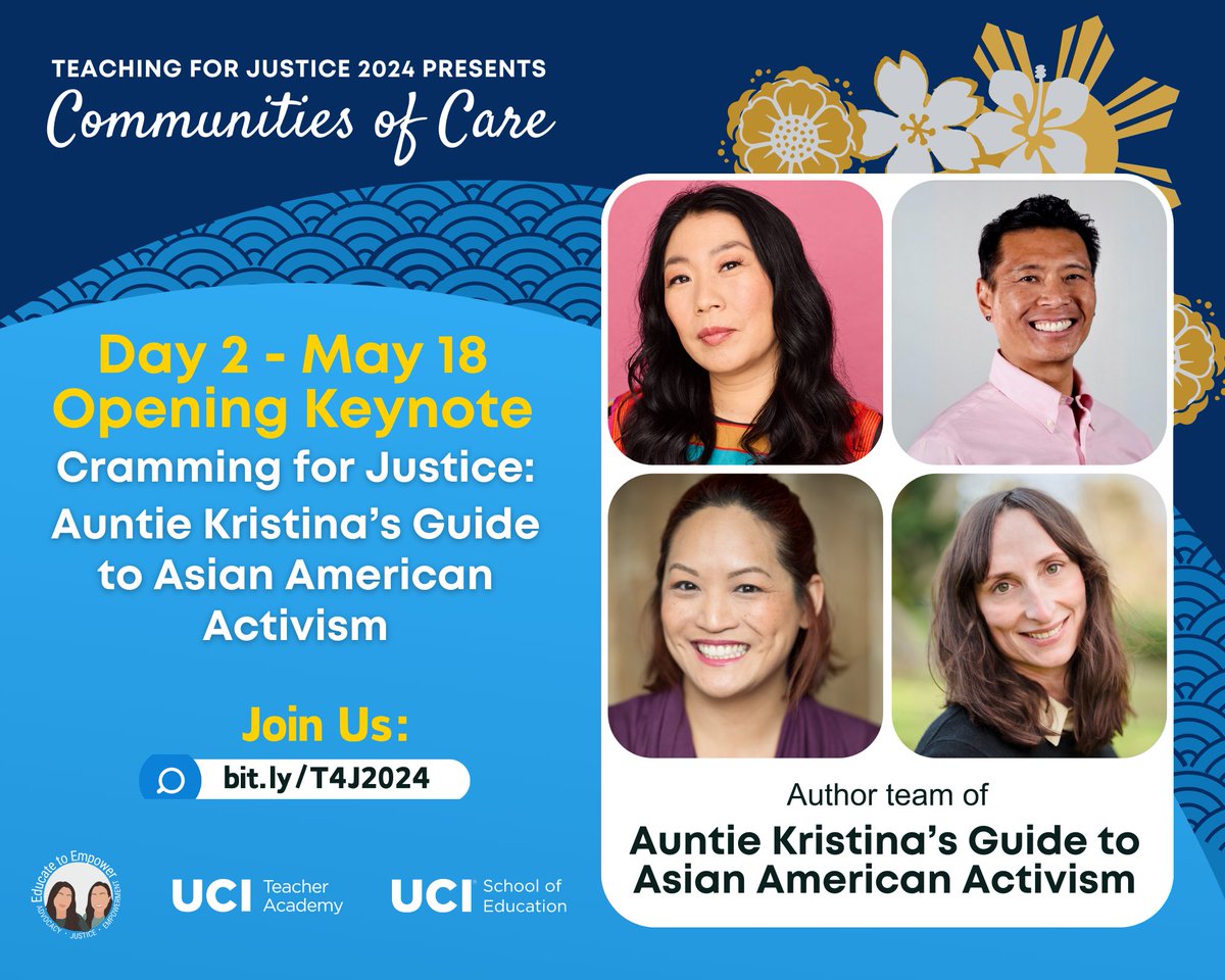 Join #UCIEducation's Teacher Academy on May 18th for the 3rd Annual Teaching for Justice Conference! @mskristinawong, @professorteds, Jenessa Joffe, and Anna Michelle Wang share about their upcoming book about fostering Youth Activism! RSVP⬇️(deadline Fri) bit.ly/TFJ2024