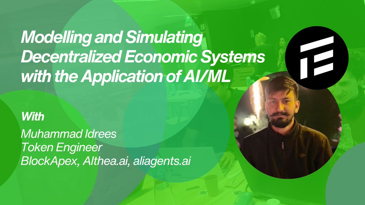 🔔Join us in 30 minutes for 'Modelling and Simulating Decentralized Economic Systems with the Application of #AI/ML' with @Idrees535! Learn about #DeFi market dynamics, AMMs, token-based verification, governance principles, and more. Register: tokenengineering.net/study-season/1