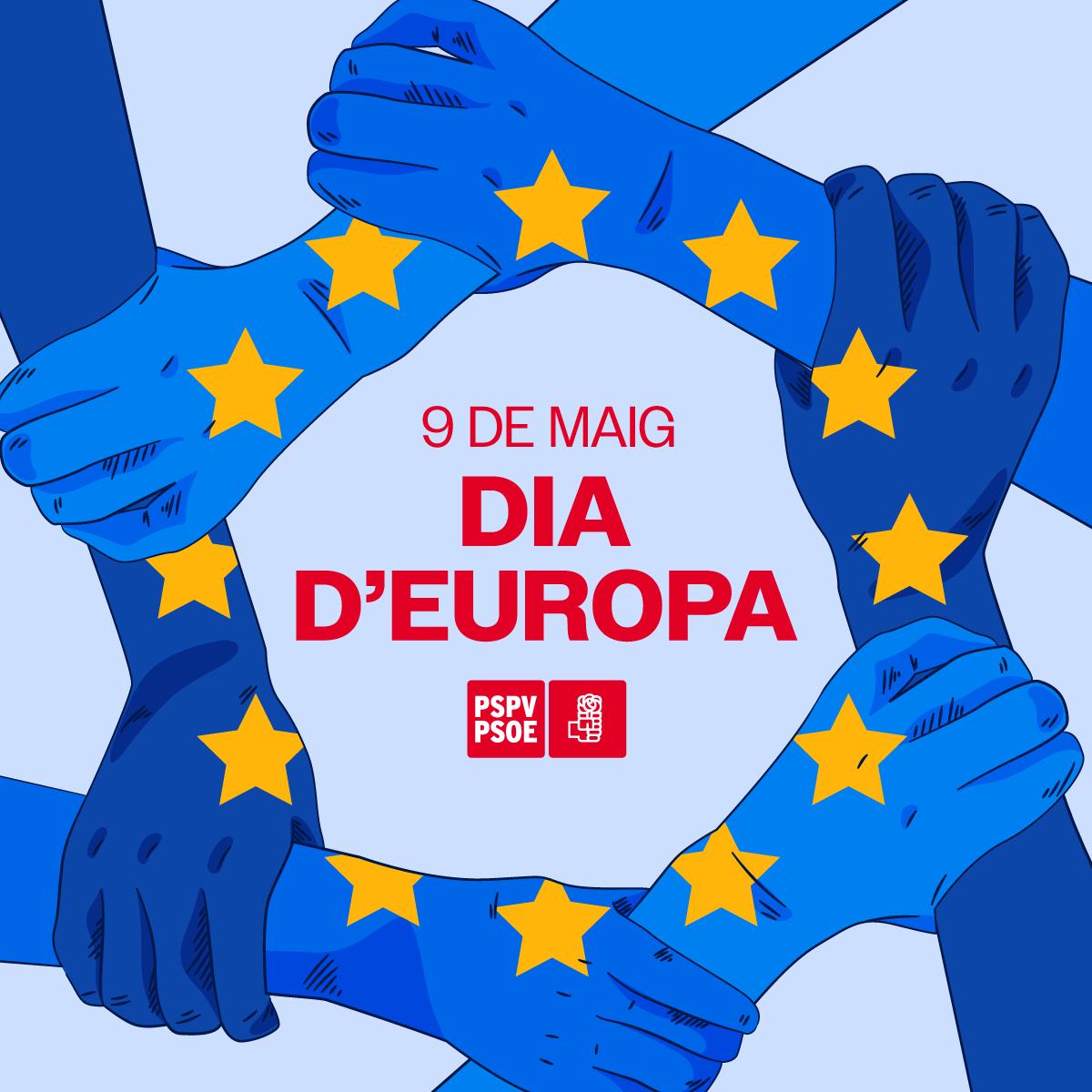 🇪🇺 Aquest 9 de maig commemorem el dia d'Europa, una jornada en la qual reivindiquem a la UE com una eina d'unió i col·laboració per a continuar avançant cap al progrés. ✊🏻 Sempre units per la democràcia, els drets, la igualtat i la pau. 🤝🏻 Hui tots units per Europa.