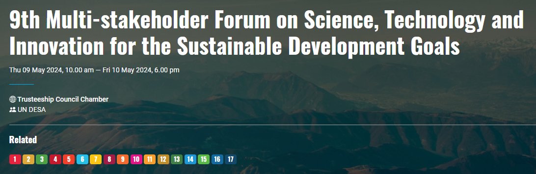 Today! The @ScienceTechUN side event 'Better leveraging #Science #Technology #Innovation & #Engineering for accelerating progress on #SDGs' held within the #STIForum > on 9 May @ 1:15PM NY Time > More info shorturl.at/yP579 @ASCETweets @SustDev @UNDESA @ISC #GlobalGoals