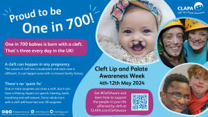 Cleft Lip and Palate Awareness Week! Did you know that one in 700 babies is born with a cleft? That’s three every day in the UK! Learn more about supporting people affected by cleft lip and palate at CLAPA.com/CleftAware #CleftAware