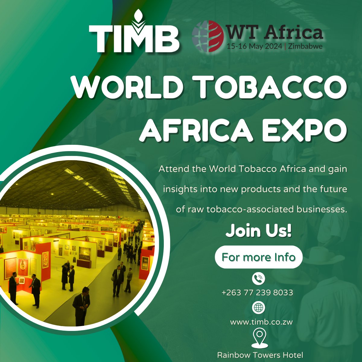 Engage in the future of tobacco farming at World Tobacco Africa. Join us at Rainbow Towers Hotel in Harare, 15-16 May 2024!! #wtafrica24 #Zimbabwe #harare #forlivelihoods #forsustainability #dubai #tobaccoindustry #networking #worldtobacco