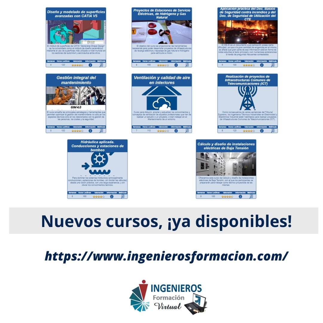 🔊¡¡Un nuevo #JuevesdeFormación ha llegado!!👏 📌Ya puedes descubrir los nuevos cursos de la Plataforma de #IngenierosFormaciónCOGITI ✨¡Adelante, descúbrelos y matricúlate en el que más te interese!👇 ➡️ingenierosformacion.com #FormaciónCOGITI #CursosCOGITI #COGITIFormación