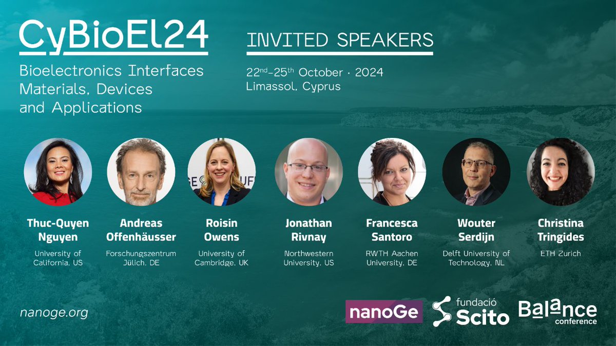 ❇️Gain insights into bioinspired and biomimetic electronic materials and devices at the Bioelectroncs Interfaces: Materials, Devices and Applications #CyBioEl24 @nanoGe_Conf 📍Limassol, Cyprus 🗓️22nd-25th October 2024 ➡️Submit an oral abstract: nanoge.org/CyBioEl/home