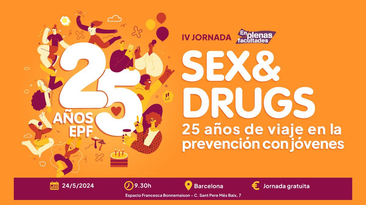 ✨ Sex&Drugs: 25 años de viaje en la prevención con jóvenes. @EPfacultades cumple 25 años y lo celebra con sus IV jornadas el día 24 de mayo en Barcelona. 🔗 lasdrogas.info/noticias/jorna… #LasDrogas #NoticiasLD