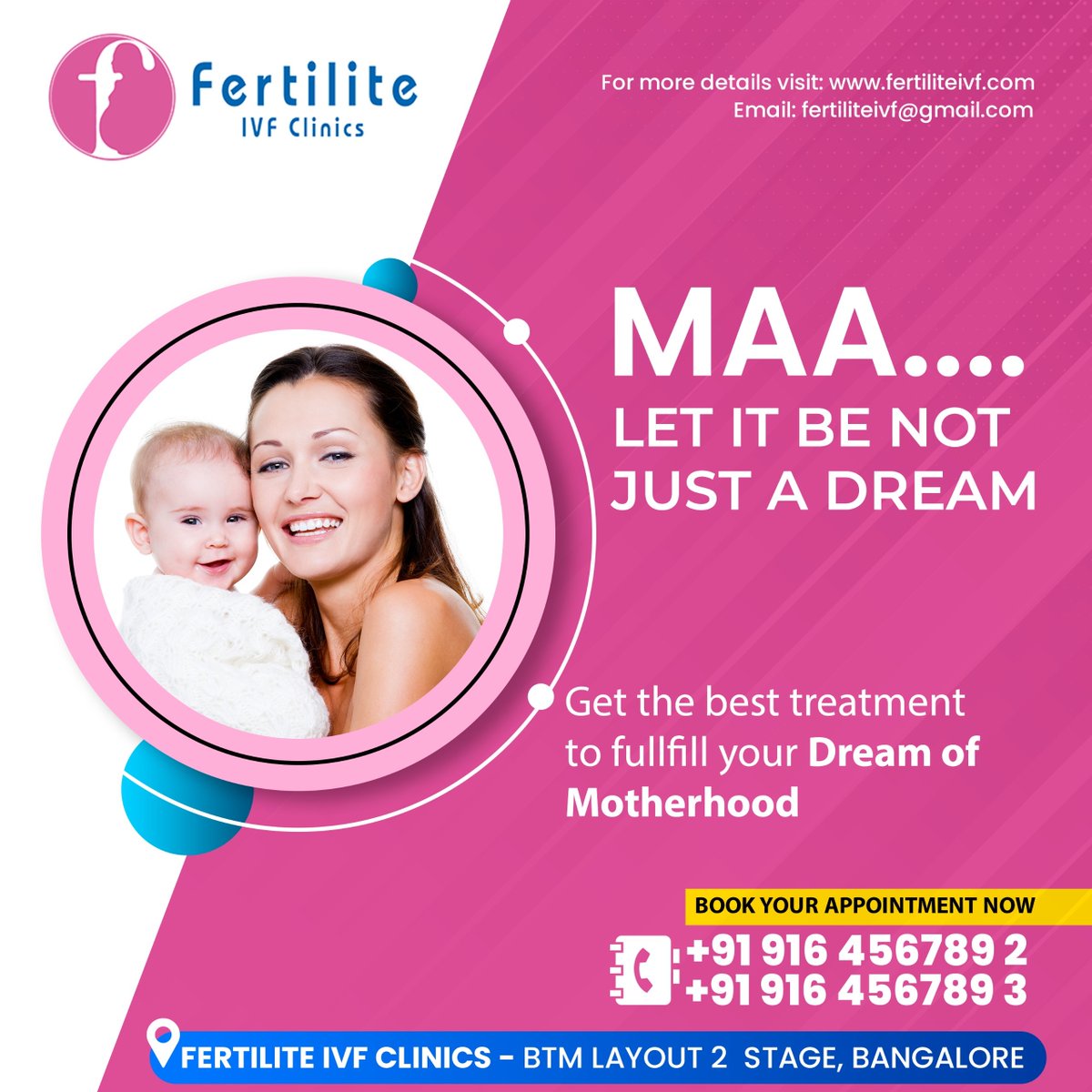 🌟 Ready to make your dream of motherhood a reality? Look no further than Fertilite IVF Clinics! 🌟

👶 Book your appointment now! Call us at +91 9164567892 or +91 9164567893.

Visit our website for more details: fertiliteivf.com

#FertiliteIVF #IVFclinics #Infertility🌱💕
