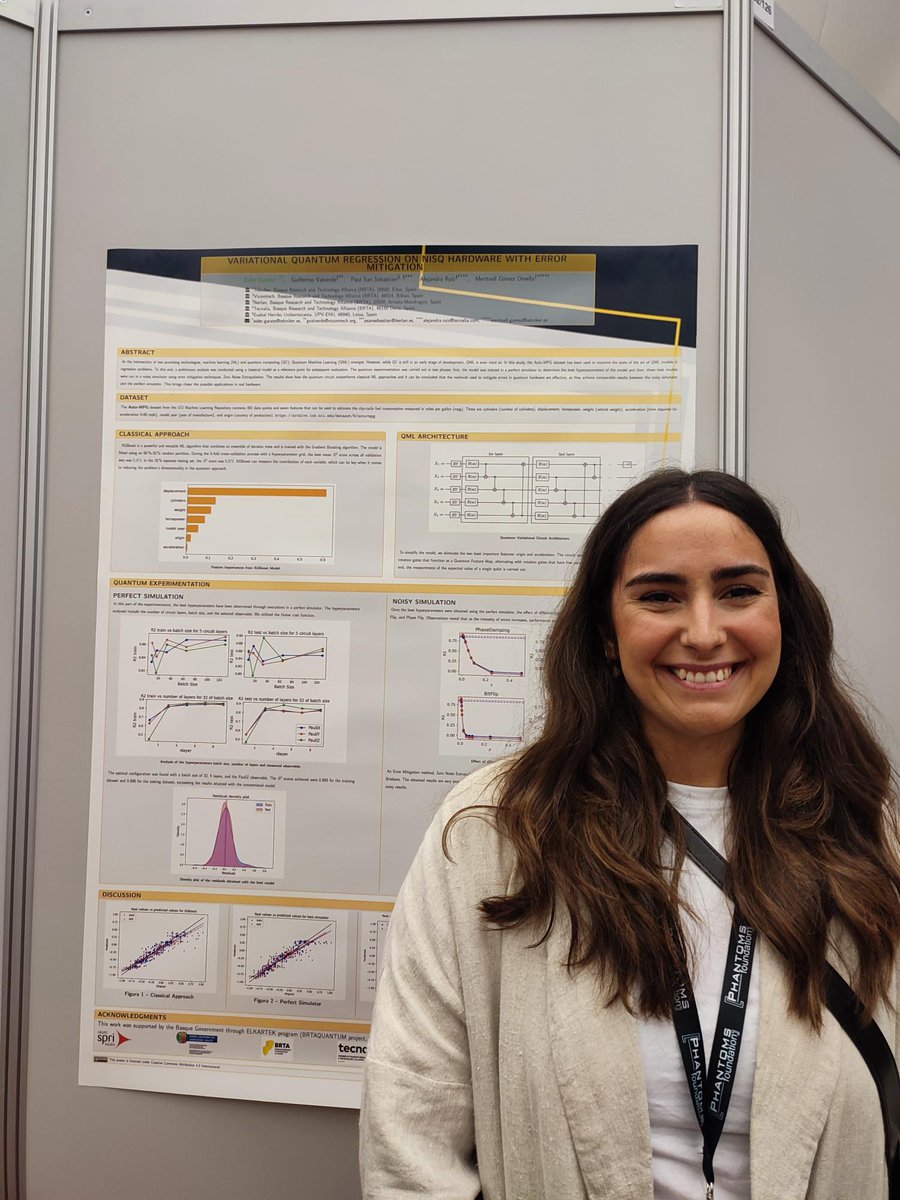 🔝Our colleagues E. Gárate and M. Gómez have presented a poster titled “Variational Quantum Regression on NISQ Hardware with Error Mitigation” in the @QuantumConf. This poster introduces a Quantum Machine Learning model they have developed, showcasing promising results.👏👏