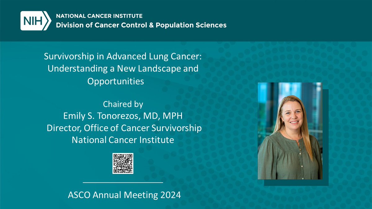 Attending the ASCO annual meeting? Join OCS Director Dr. Emily Tonorezos on June 3, 2024 at 4:45 p.m. ET as she chairs the session Survivorship in Advanced Lung Cancer: Understanding a New Landscape and Opportunities. meetings.asco.org/2024%20ASCO%20… #CancerSurvivorship #SurvOnc