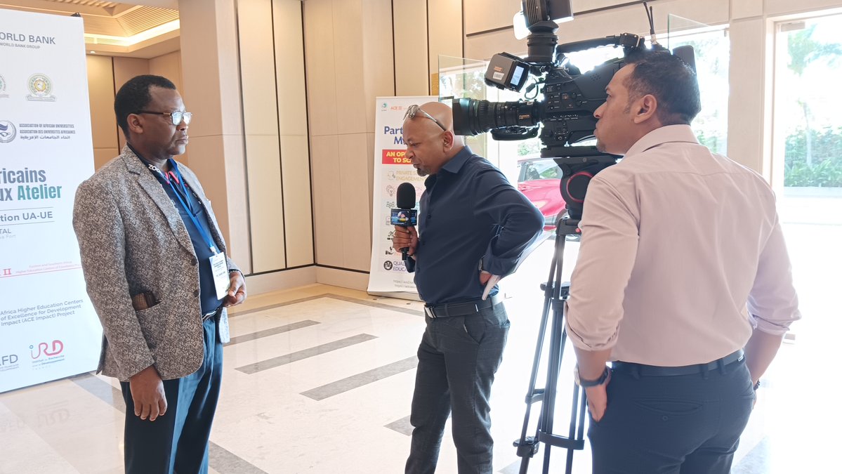 Celestino Obua, Vice Chancellor @MbararaUST and Prof Dauda Kone of Université Félix Houphouët-Boigny, Cote d’Ivoire in an interview with Mauritius Broadcasting Corporation (MBC) about the ongoing #ACEPartnerships workshop. For more events.ace.aau.org