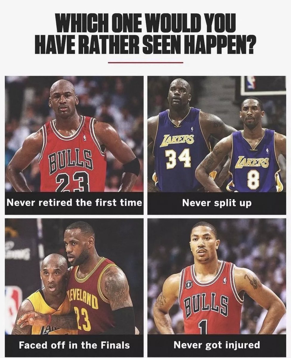 This is tough…

Option 1 - Michael Jordan gets 8 rings and sets the all-time scoring record

Option 2 - Kobe builds a resume so strong that LeBron would never be able to pass him

Option 3 - Kobe sweeps LeBron in the Finals

Option 4 - The #Bulls get their first ring after MJ