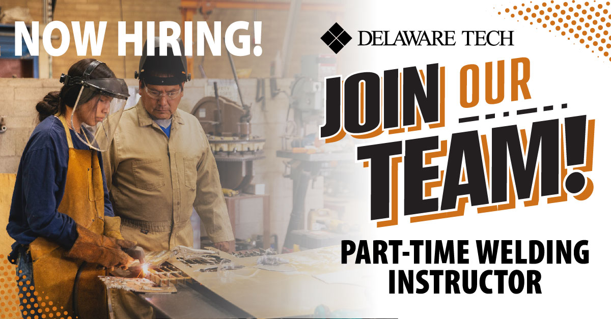 Delaware Technical Community College is now hiring for a part-time #welding instructor at our Owens Campus location in Georgetown. Apply at lnkd.in/e9xpi27M.

#workforcedevelopment #Delawaretrades #weldinginstructor #delawaretech #communitycollege #technicaleducation