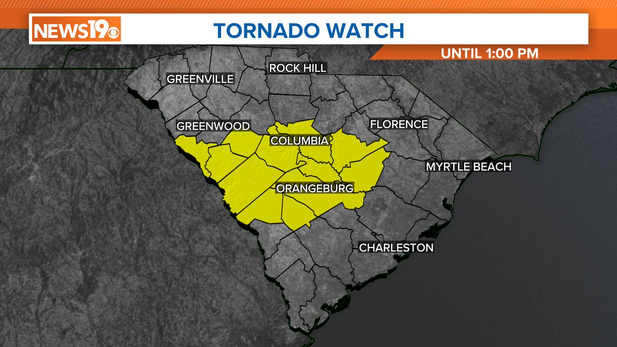 May 9, 2024 - A tornado watch is in effect for a large part of the Midlands until 1:00 PM today. #SCWX