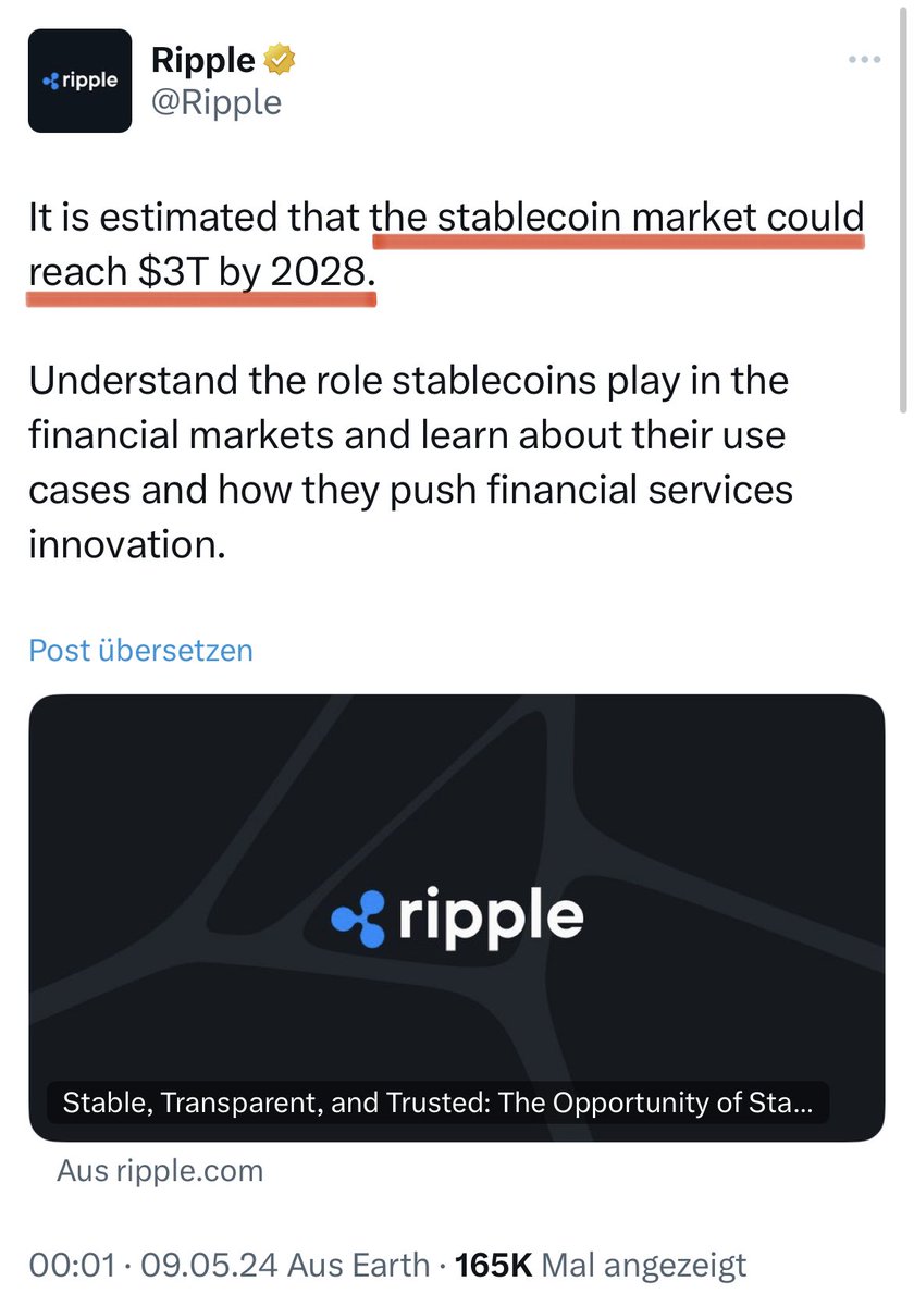 WOW! 💥 THE RIPPLE STABLECOIN EYES A 3 TRILLION DOLLAR MARKET! 💵💴💶💷 #Ripple has provided insights into stablecoin, highlighting its types, use cases, and projections in anticipation of its forthcoming stablecoin! ripple.com/insights/stabl…