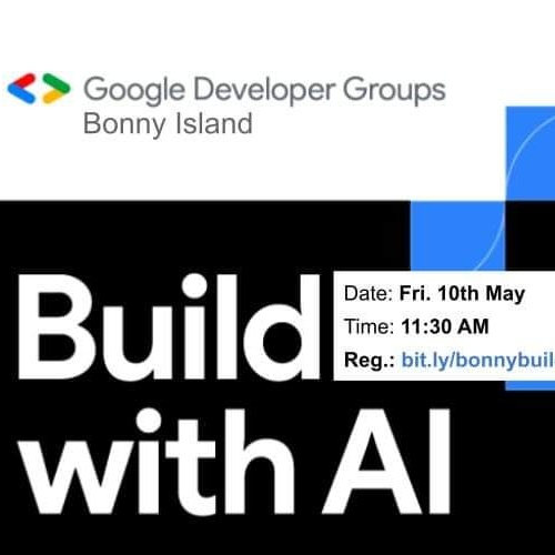 It's #BuildwithAI season!

Join us as we unfold how you can use  GeminiAI to build amazing things.

Date: Fri. 10th May, 2024
Time: 11:30 AM
Reg. Link: bit.ly/bonnybuildWith…

Event is virtual

Cheers!!!
#BuildwithAI_Bonny
#gdgbonny