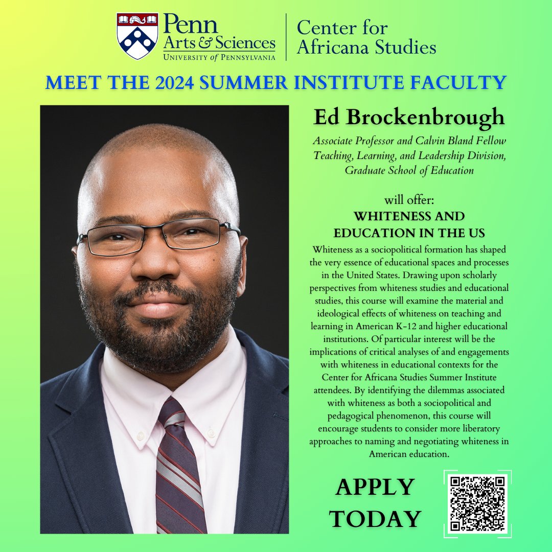 Meet the 2024 Summer Institute faculty! Today, we are happy to introduce you to Ed Brockenbrough! #meetthefaculty #classes #education #usa #summerinstitute #prefirstyear #summer #students #weeklong #free #upenn #africanastudies