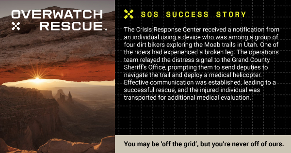 Conquering #Moab trails with adrenaline and grit! A shoutout to the #CrisisResponse Center and #GrandCounty Sheriff’s Office for their swift action in rescuing a rider with a broken leg. Team effort at its finest! View more #SOS success stories at: overwatchxrescue.com/rescue-stories/