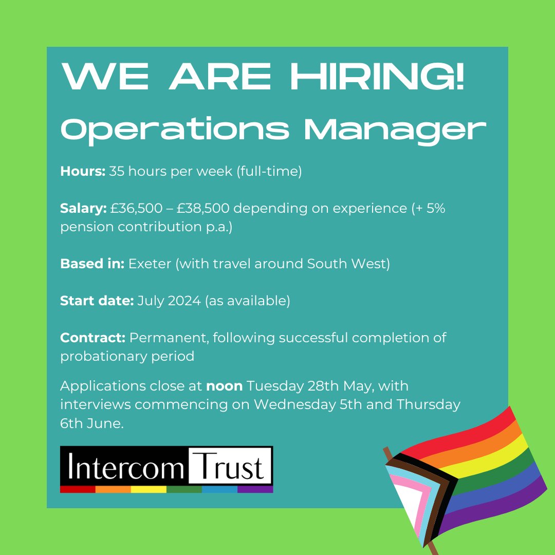 We are delighted to now be recruiting for a new Operations Manager at Intercom, based in Exeter 🌟 Come and work in this new strategic role with an inclusive team in Exeter 🌈 Apply here: intercomtrust.org.uk/news/job-openi…