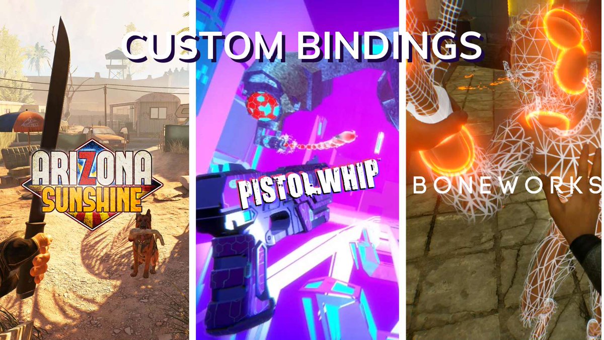 🔔Reminder! etee has a library of custom bindings ready for use.  From #Arizonasunshine, #pistolwhip and #boneworks checkout eteeConnect for more!

Any requests?  Reply to us in the comments!

#steamVR #VRgaming #virtualreality #VR #VRgames