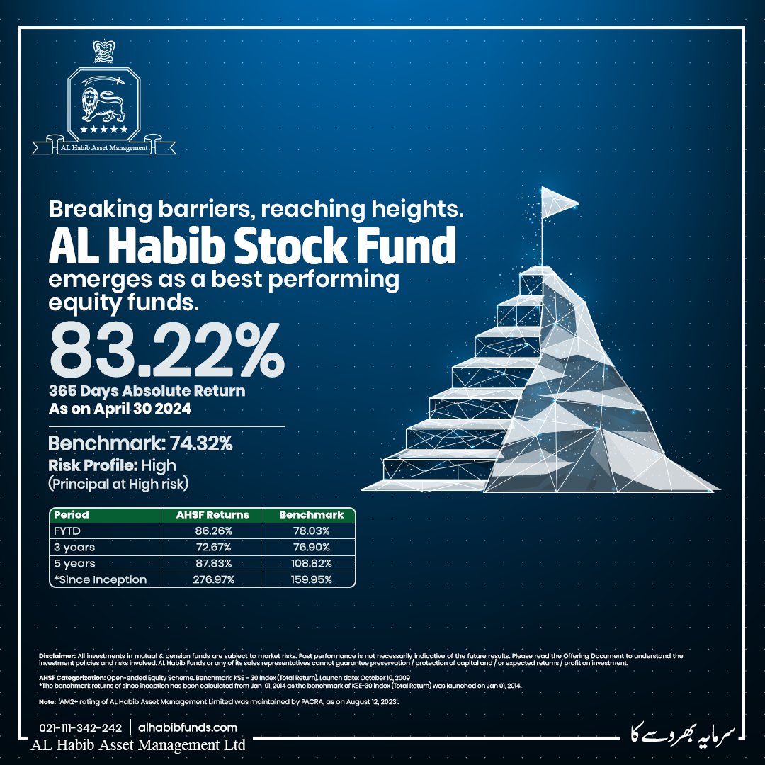 Discover the power of stocks with AL Habib Stock Fund. Start investing, start growing!

For any queries, visit our website alhabibfunds.com or call us on (021) 111-342-242.

#StockFunds #ALHabibFunds #AssetManagement