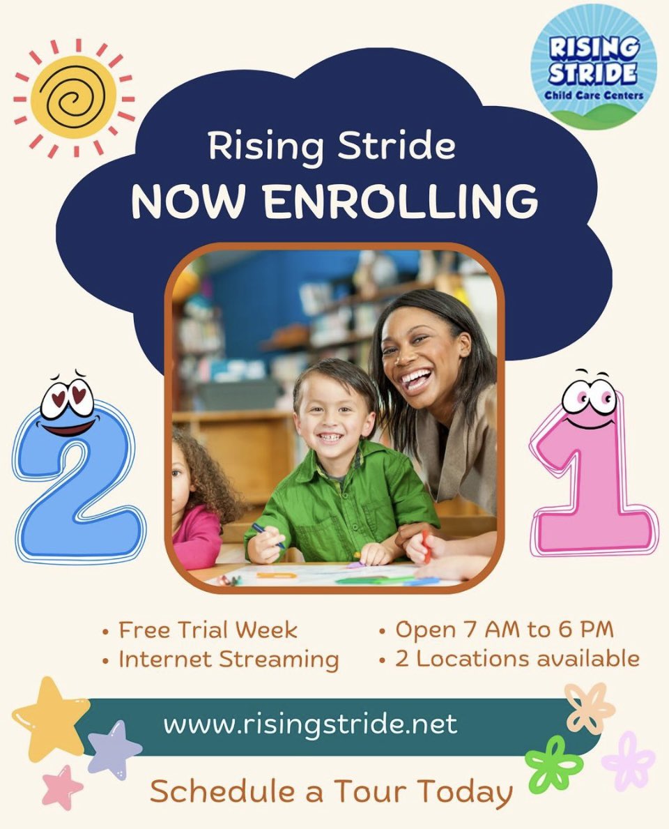 Make the choice that will benefit your children, and choose Rising Stride Child Care Centers. For more info visit us at: risingstride.net #qualitychildcare #preschool 
#toddler #ChildCareCenter #earlylearning #delco #risingstride