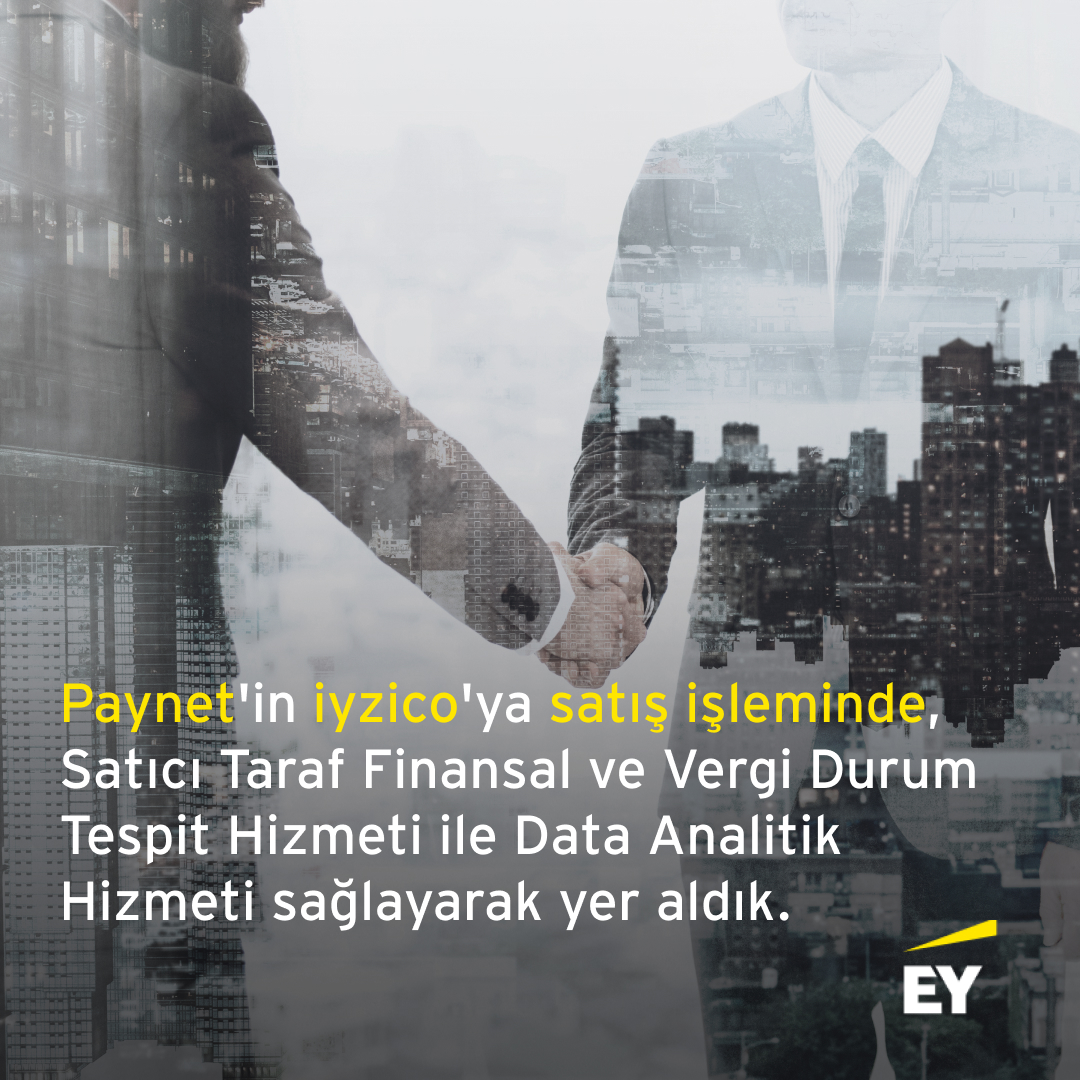 EY Türkiye olarak, Paynet Ödeme Hizmetleri A.Ş.’nin, iyzi Ödeme ve Elektronik Para Hizmetleri A.Ş.’ye satış işleminde; Satıcı Taraf Finansal ve Vergi Durum Tespit Hizmeti ve Data Analitik Hizmeti sağlayarak yer aldık. Emeği geçen ekiplerimize teşekkür ederiz! #BetterWorkingWorld