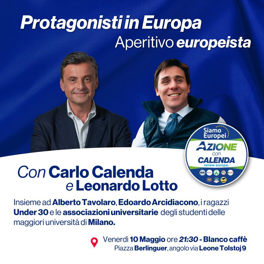 Domani, 10 maggio, ci vediamo alle ore 21.30 a Milano insieme a @carlocalenda! Ci sarà cosi tanto di cui parlare! Non vedo l'ora di confrontarci e ascoltare, per sognare insieme la nostra grande Europa! #SiamoEuropei @Azione_it
