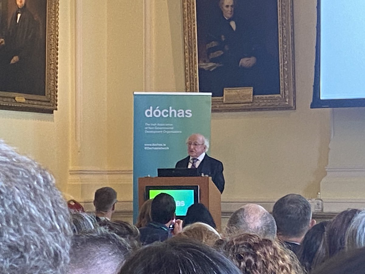 Privileged to listen to President Michael D. Higgins at the Dóchas conference today. He warns us that ‘keeping your head down’ or ‘averting your gaze’ is not an option in the face of the challenges facing the world today. @Dochasnetwork @SeeBeyondBorder