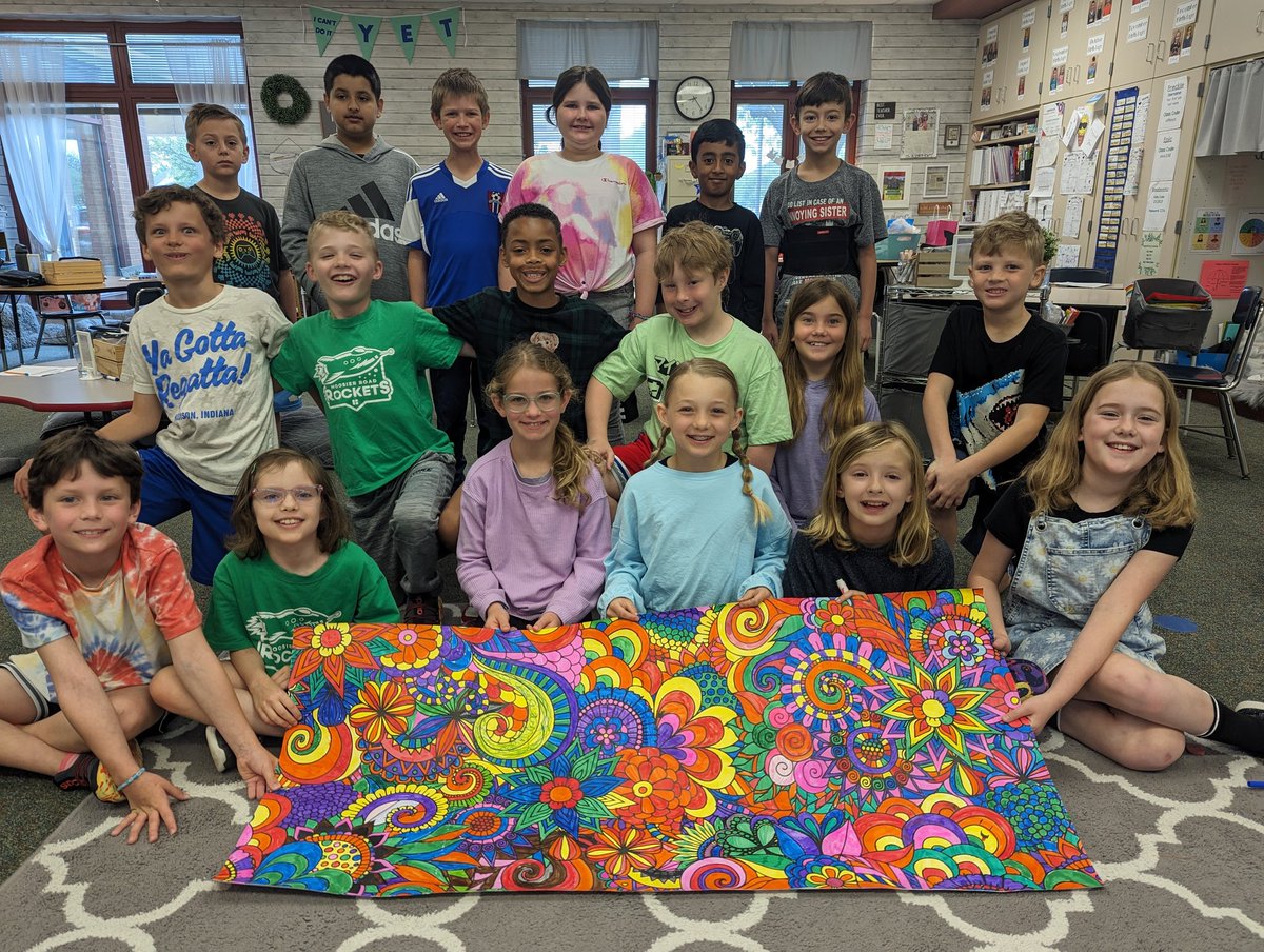 Thank you to the HRE PTO for gifting us this large coloring page during ILEARN! We finished it today and hung it up! 💖 <a href="/HRErockets/">Hoosier Road Elem</a>