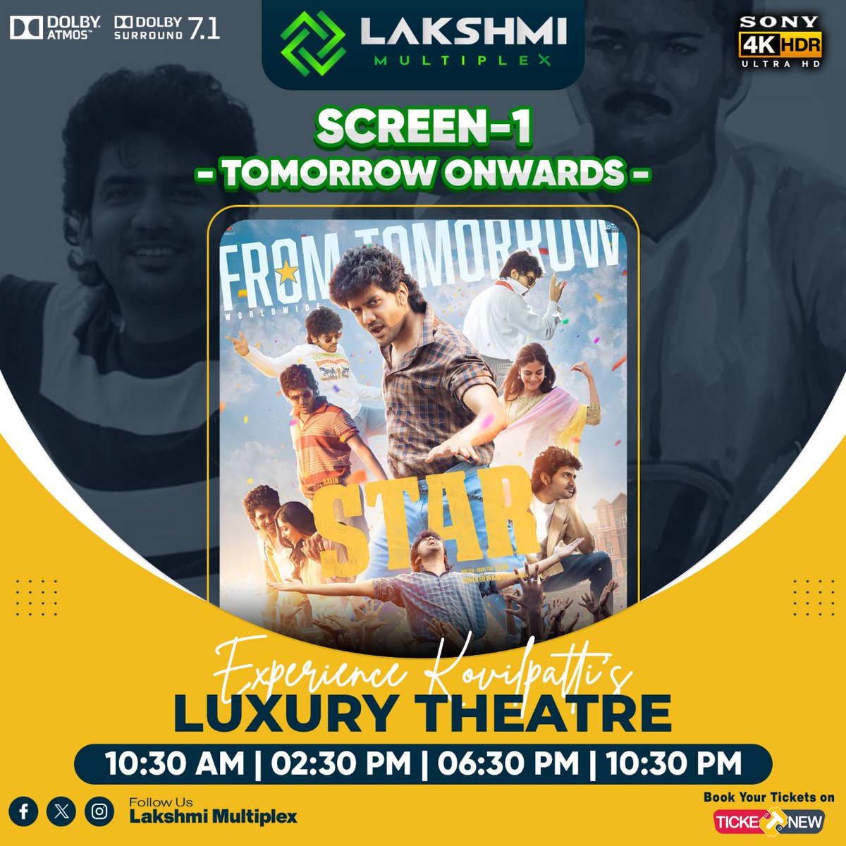 Tomorrow onwards Star 🤩✨ @lakshmimulti Screen - 1 Star 💥😍✨ Experience Kovilpatti's Luxury Theatre 🤩 @lakshmimulti #kovilpatti #kovilpattitheater #lakshmicinemas #star