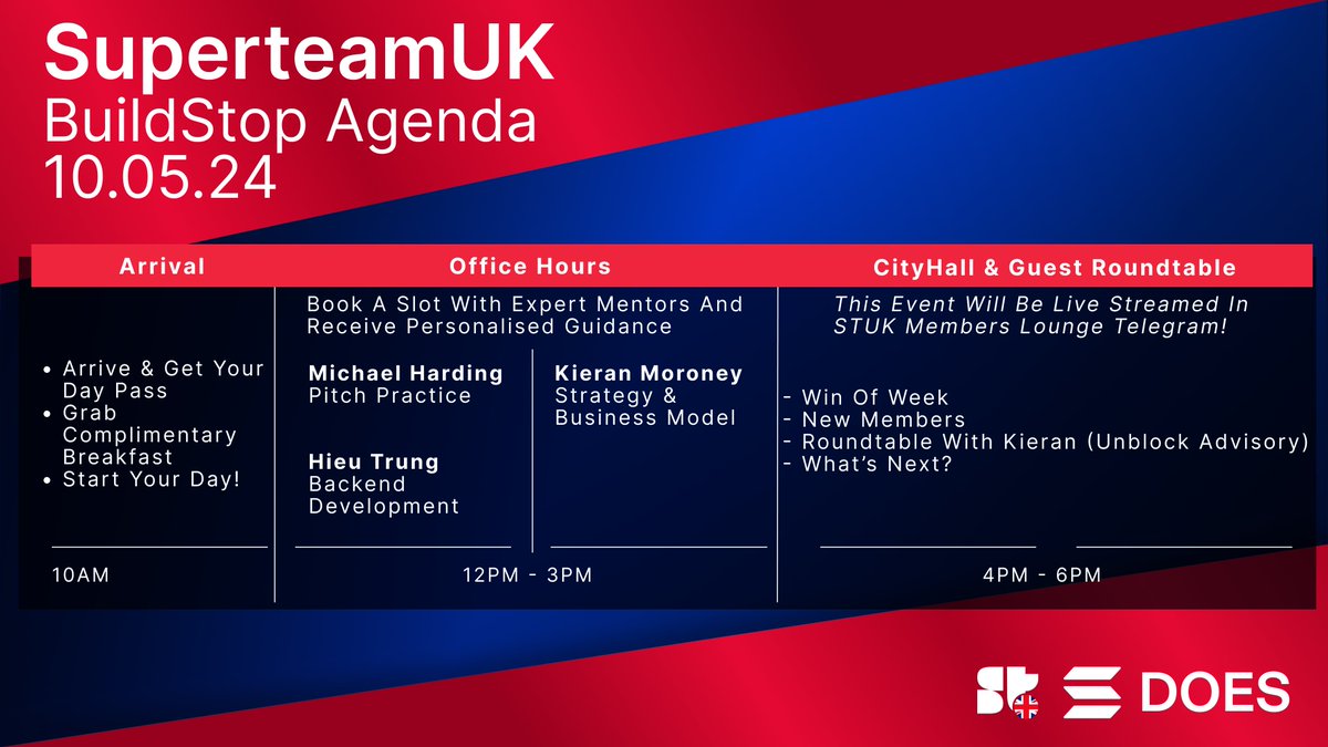 London BuildStop and CityHall are changing ❗️

Starting tomorrow, our in-person CityHall meetings will be held at 4PM. These sessions will also be streamed live in the Members Lounge on Telegram.

See below for the full agenda & sign up for BuildStop 👇