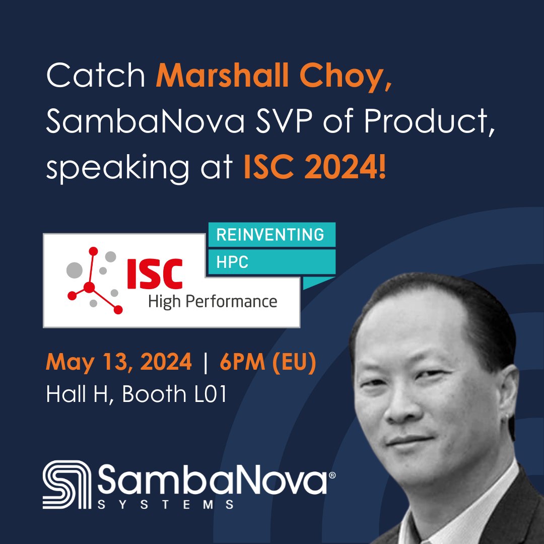 Join @MarshallChoy, #SambaNova SVP of Product, at #ISC24 for an eye-opening session on how Generative AI is transforming research across genomics, biomedical studies, and more. Register here: isc.app.swapcard.com/event/isc-high…. #GenerativeAI #AI #Innovation #ISChpc #ReinventingHPC
