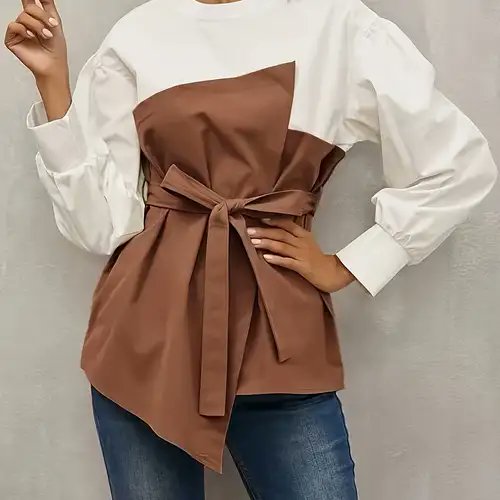 Women's 2 In 1 Color Block Blouse, Elegant Crew Neck Long Sleeve Tie Waist Back Keyhole Blouse For Spring & Fall, Women's Clothing
👉 Download the app in the bio 🍃 
👉 item link: temu.to/m/ef6f3wu0qvw

#fashion #womenswear #clothes #womens #blouse
