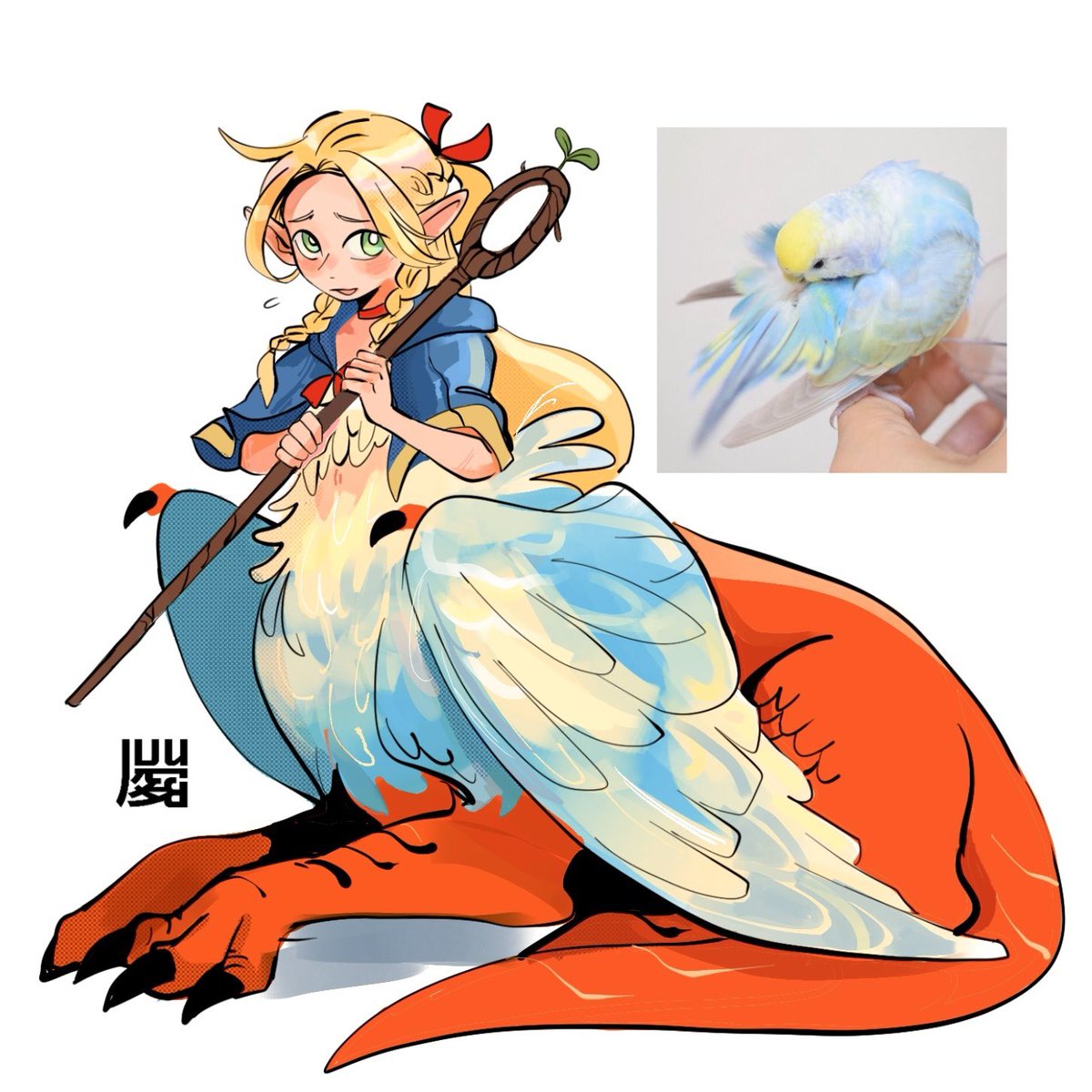 Marcille as a lovebird-chimera, bless me.🦋😇
#dungeonmeshi