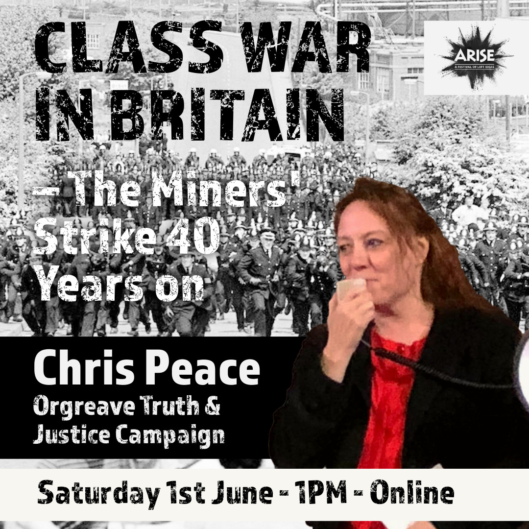 A chance to hear @CPeace313 of the @OrgreaveJustice campaign reflect on the 1984-85 Miners' Strike and the battles continuing today as part of our upcoming online event marking its 40th anniversary- you can find out more and register here: eventbrite.co.uk/e/class-war-in…