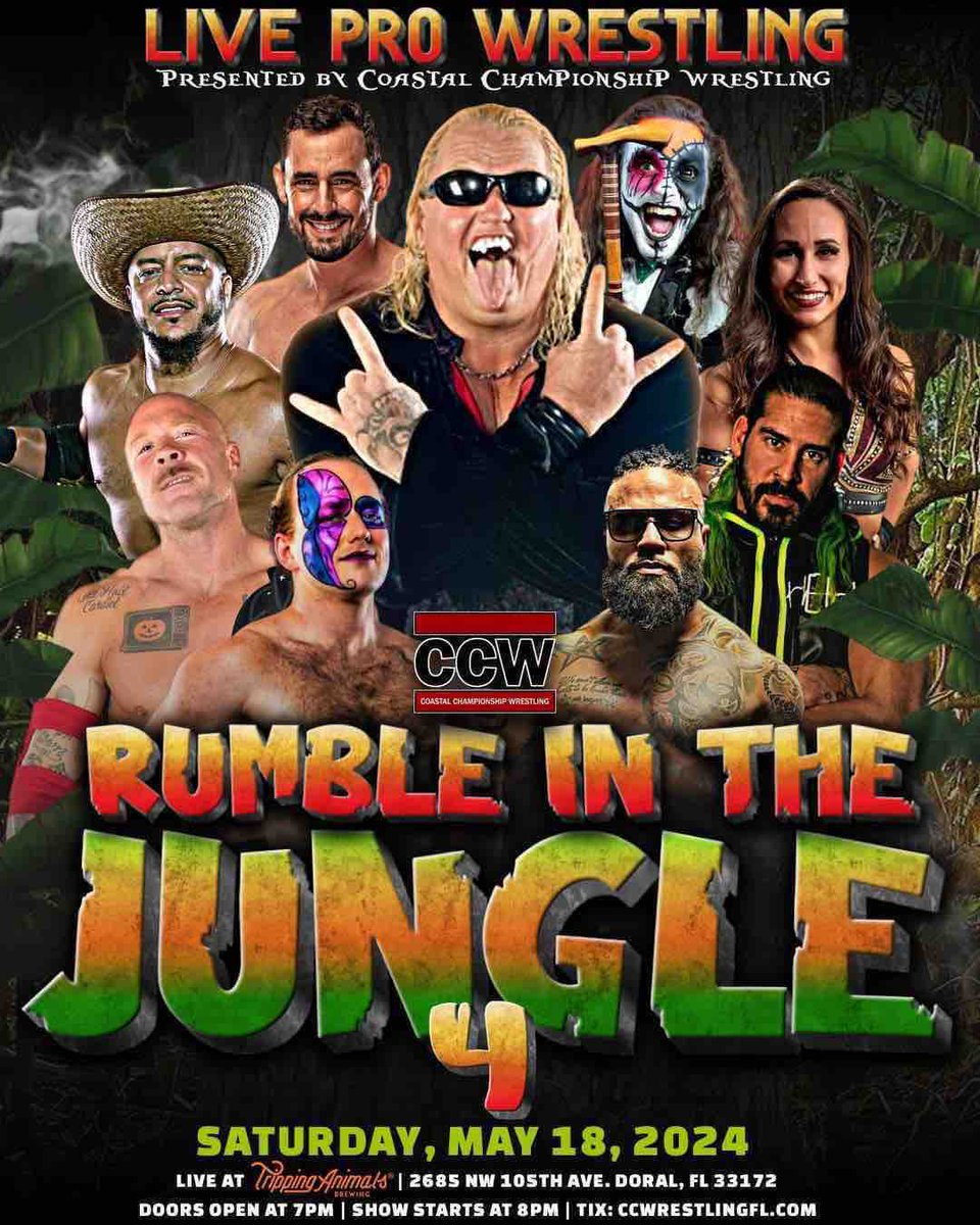 NEXT WEEK! CCW is back in Doral for Rumble In The Jungle 4! May 18, 2024 at 8pm! Tickets available at CCWrestlingFL.com