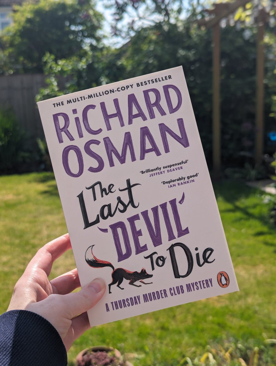 I forgot I pre-ordered the paperback for #TheLastDevilToDie by Richard Osman! What a nice surprise this was and couldn't resist taking a pic in the garden while the weather is nice 🌞